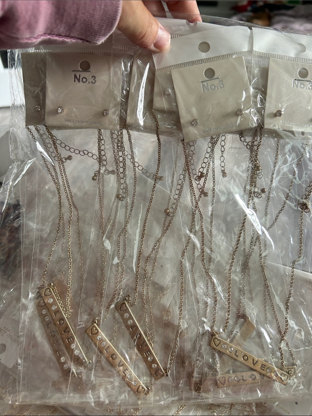 4/$50 Gold Bar Pendant Necklace with 'LOVE' Accent